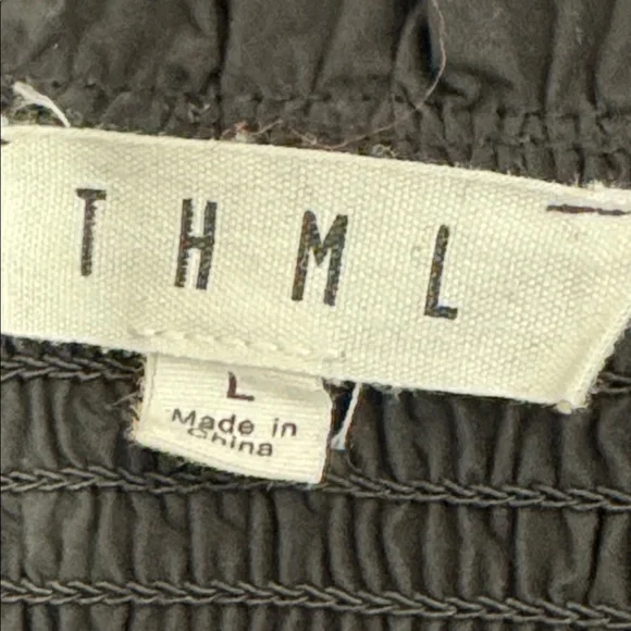 THML Black Smocked Midi Dress VNeck Short Puff Sleeves Size Large - Picture 6 of 7